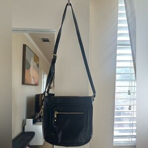 Envy Black Leather Bag with Gold Zippers